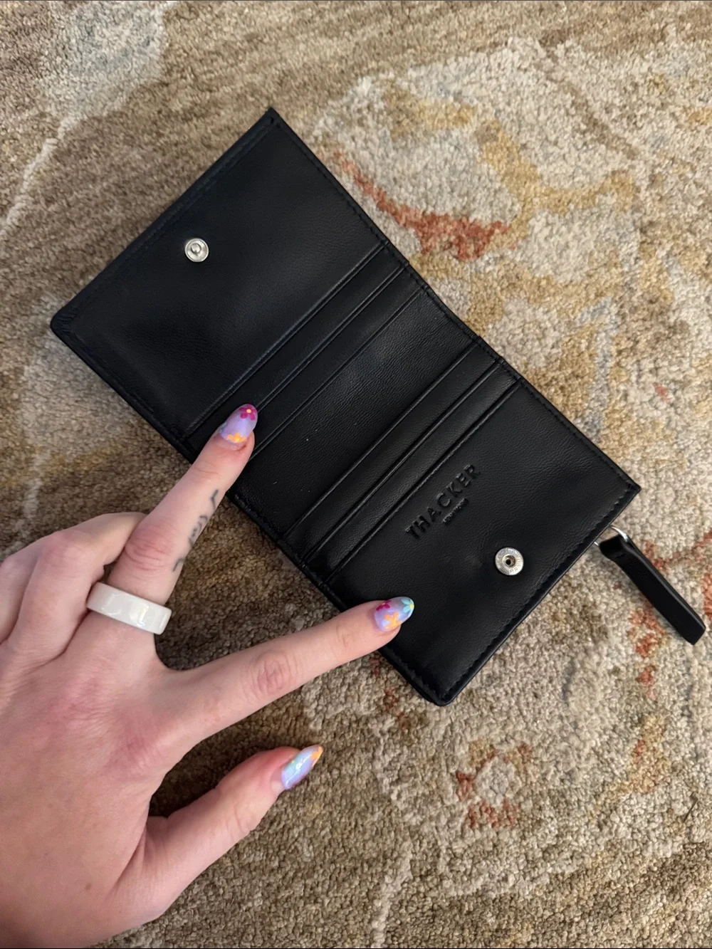 Thacker Black Zip Wallet with Silver Leaf Accent